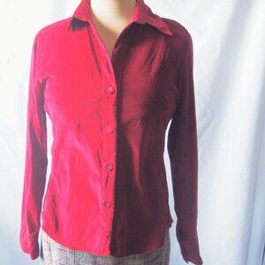 Harve Benard by Benard Holtzman Red Button Front Corduroy Long Sleeve Top Size L